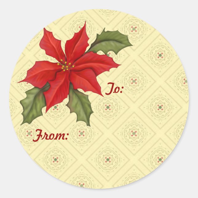 Sticker Rond Or de Noël de Poinsettia (Devant)