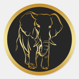 STICKER ROND OR ELEPHANT