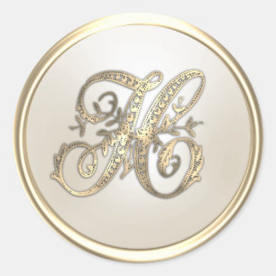 Sticker Rond Or et ivoire Ornat initial Monogramme H