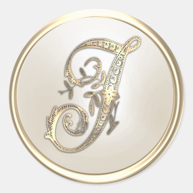 Sticker Rond Or et ivoire Ornate initial Monogramme J (Devant)
