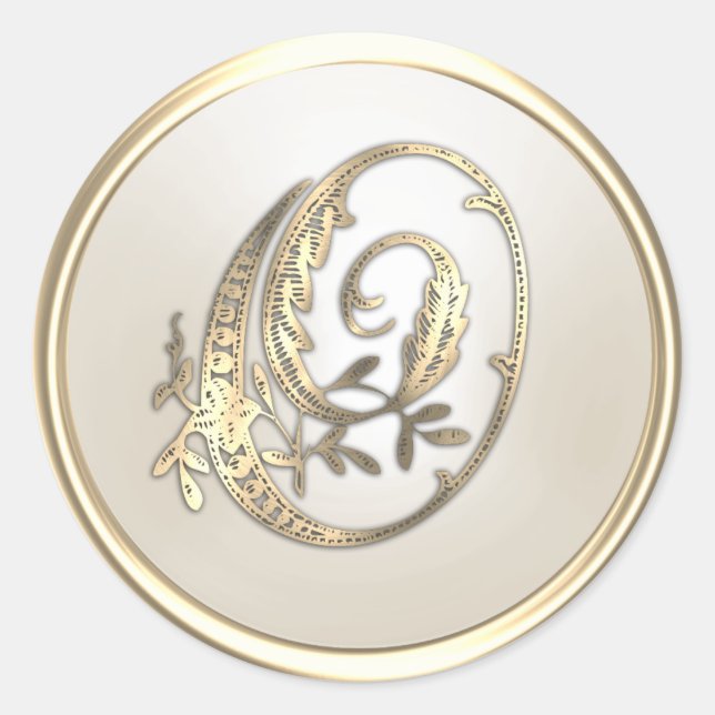 Sticker Rond Or et ivoire Ornate initial Monogramme O (Devant)
