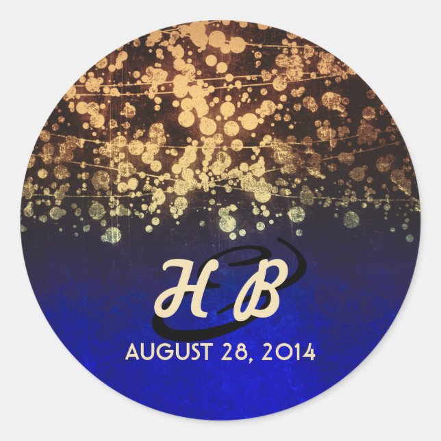 Sticker Rond or et mariage rustique de lumières bleues de (Devant)