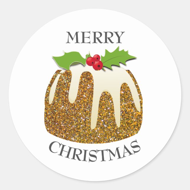 Sticker Rond OR Festif | PARTIES SCINTILLANT | Pudding de Noël (Devant)