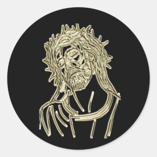 Sticker Rond Or Jésus regardant vers Dieu brillant brillamment