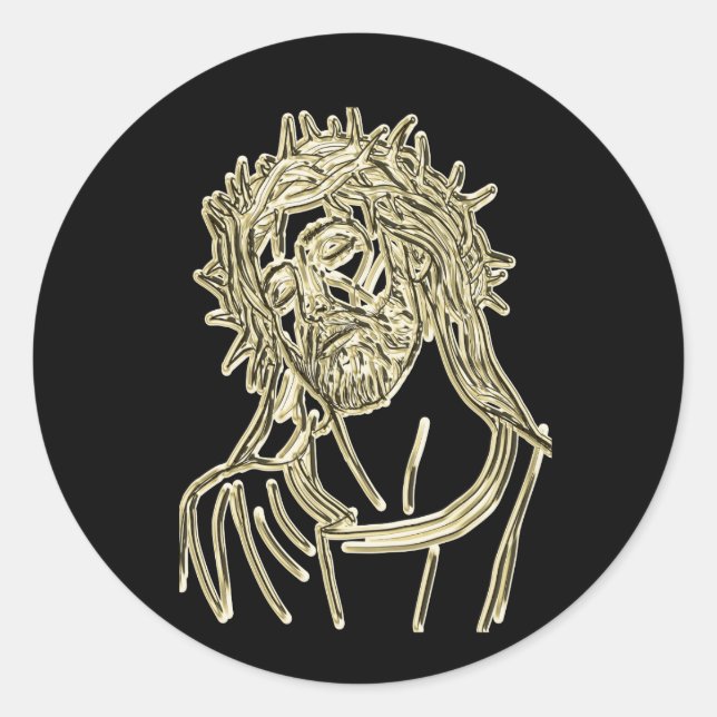 Sticker Rond Or Jésus regardant vers Dieu brillant brillamment (Devant)