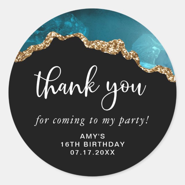 Sticker Rond Or moderne Turquoise Agate Merci Anniversaire (Devant)