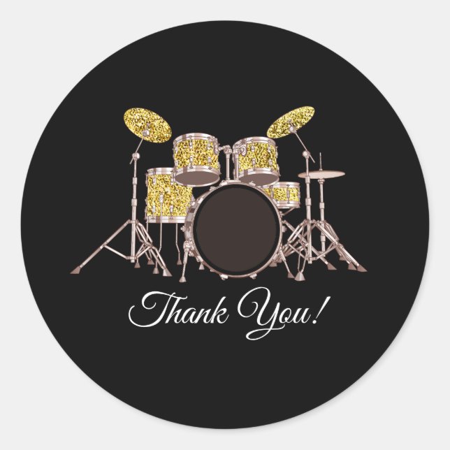 Sticker Rond or, musique, batterie ensemble collant rond (Devant)