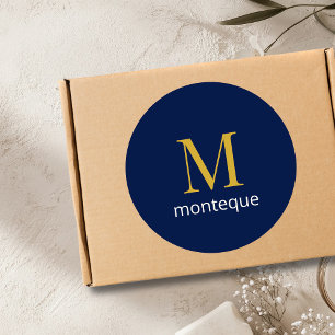 Sticker Rond Or Navy profond Monogramme Nom personnalisé Luxe