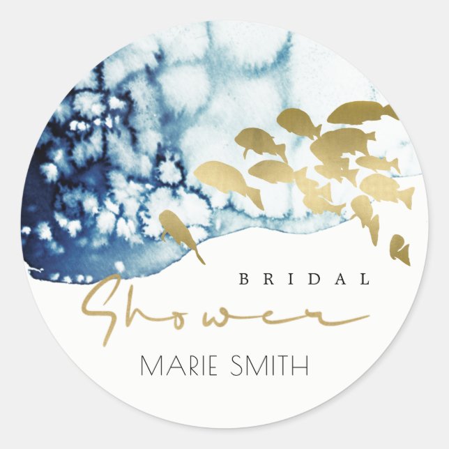 STICKER ROND OR NAVY SOUS-MARIN MER POISSON MARIAGE CLASSIQUE (Devant)