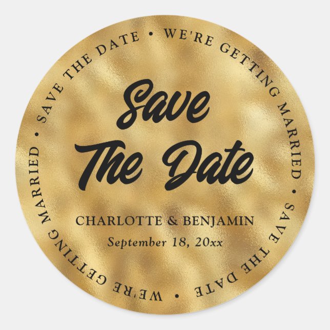 Sticker Rond Or Nous Nous Marions Économisez La Date (Devant)