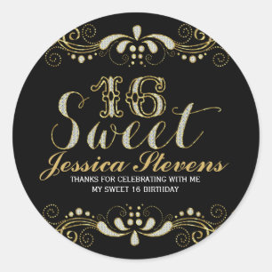 Sticker Rond Or & Parties scintillant Lace Sweet 16