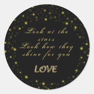 Sticker Rond Or personnalisé et étoiles brillantes sur noir