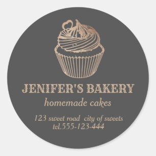 Sticker Rond Or rose cupcakes et sucreries maison