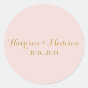 Sticker Rond Or rose vif Monogramme mariage personnalisé faveur