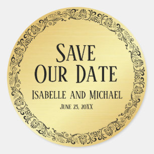 Sticker Rond Or sophistiqué Économisez Notre Date Enveloppe Sce
