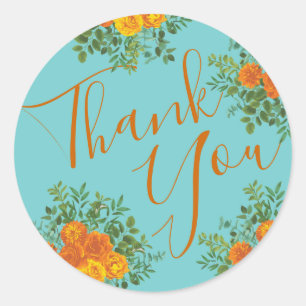 Sticker Rond Orange & Aqua Mariage Floral moderne