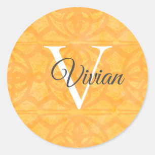Sticker Rond Orange Avec Nom De Monogramme Blanc