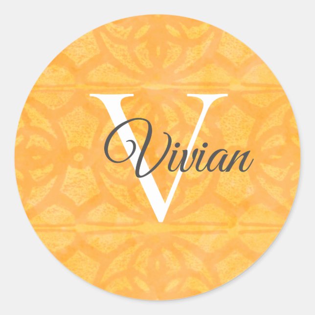 Sticker Rond Orange Avec Nom De Monogramme Blanc (Devant)