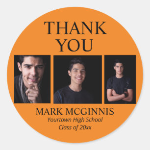 Sticker Rond Orange Black Class 2025 Graduation Photo