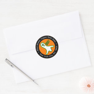 Sticker Rond Orange Black Éffrayant Ghost Halloween Adresse de 
