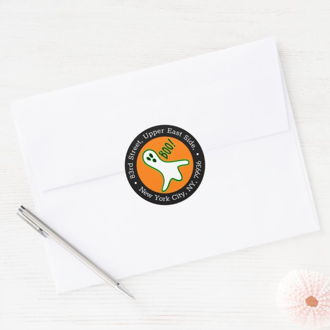 Sticker Rond Orange Black Éffrayant Ghost Halloween Adresse de  (Enveloppe)