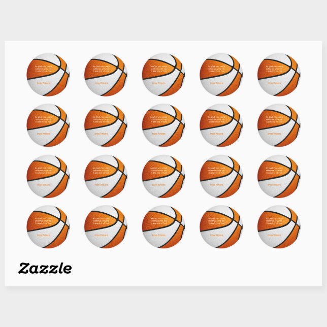 Sticker Rond orange blanc basket filles fête merci (Feuille)