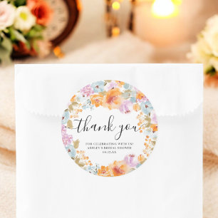 Sticker Rond Orange Bohème Floral Aquarelle Remerciements Maria