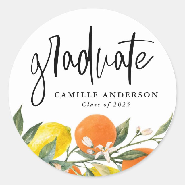 Sticker Rond Orange botanique et Garland de citron (Devant)