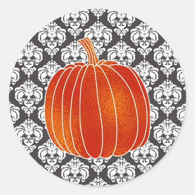 Sticker Rond Orange brillant Citrouille d'automne gris blanc Da (Devant)