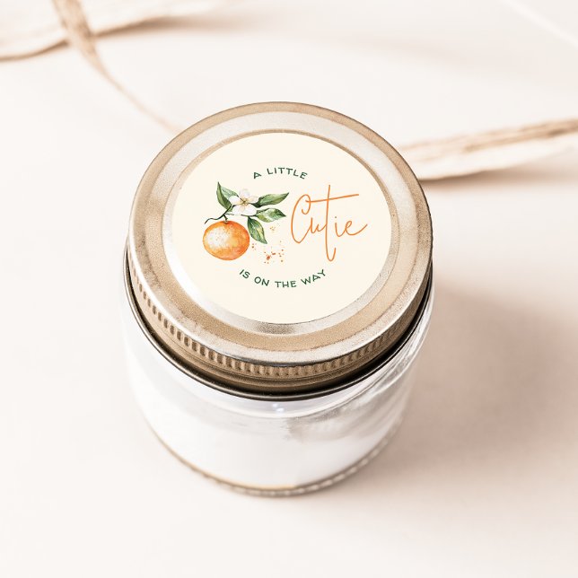 Sticker Rond Orange Citrus Little Cutie Baby shower Favoriser (Créateur téléchargé)