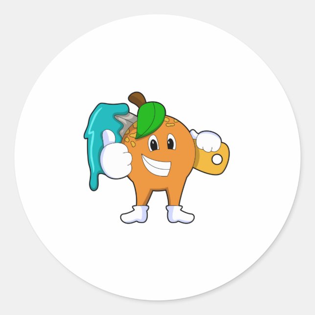 Sticker Rond Orange comme Peintre avec pinceau (Devant)