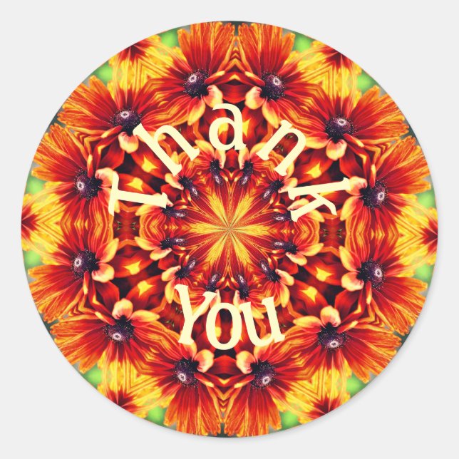 Sticker Rond Orange Daisy Abstrait Flower Art Merci (Devant)