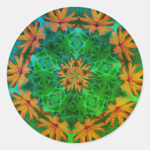 Sticker Rond Orange Daisy Flower Abstrait Art
