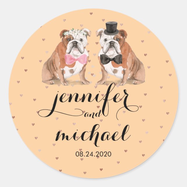 Sticker Rond Orange English Bulldog mariage (Devant)