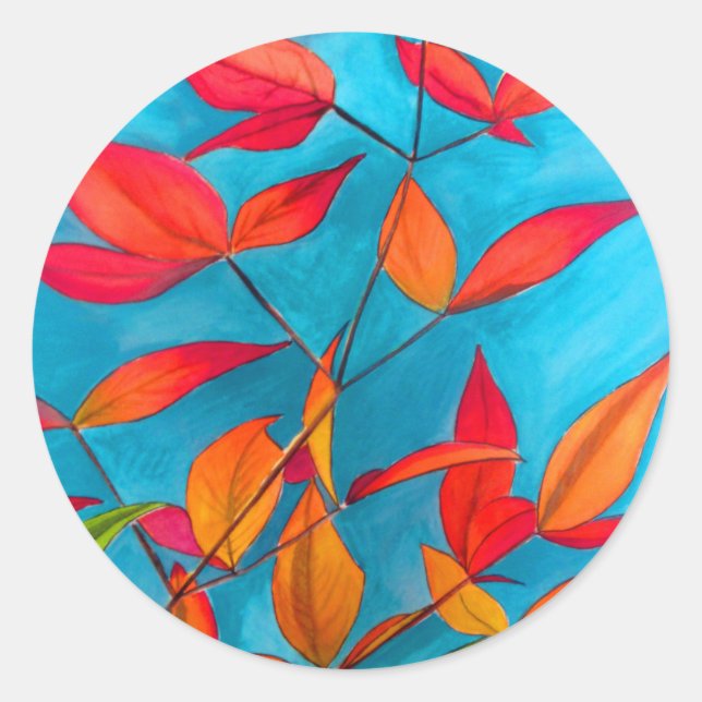 Sticker Rond Orange feuille Automne mariage aquarelle art (Devant)