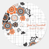 Orange Fleurs Chicks Grunge Ink Blots Doodles Kid