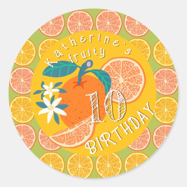 Sticker Rond Orange Fruit Anniversaire Vert (Devant)