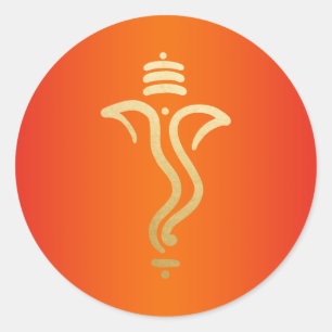 Sticker Rond Orange Gold Festif Ganesh/ Dieu Indien