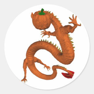 Sticker Rond Orange Halloween Citrouille Dragon