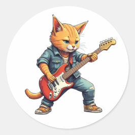 Sticker Rond Orange Jouant de la Guitare