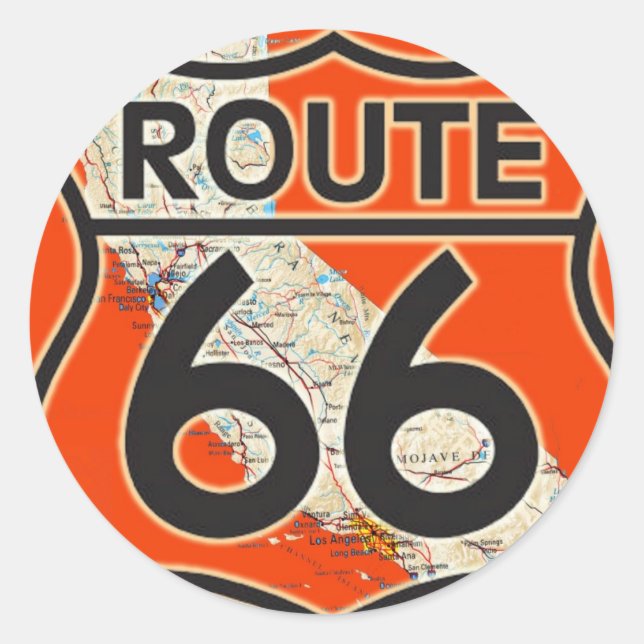 Sticker Rond Orange la Californie de l'itinéraire 66 (Devant)