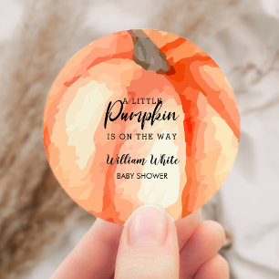Sticker Rond Orange Little Citrouille Halloween Baby shower d'a