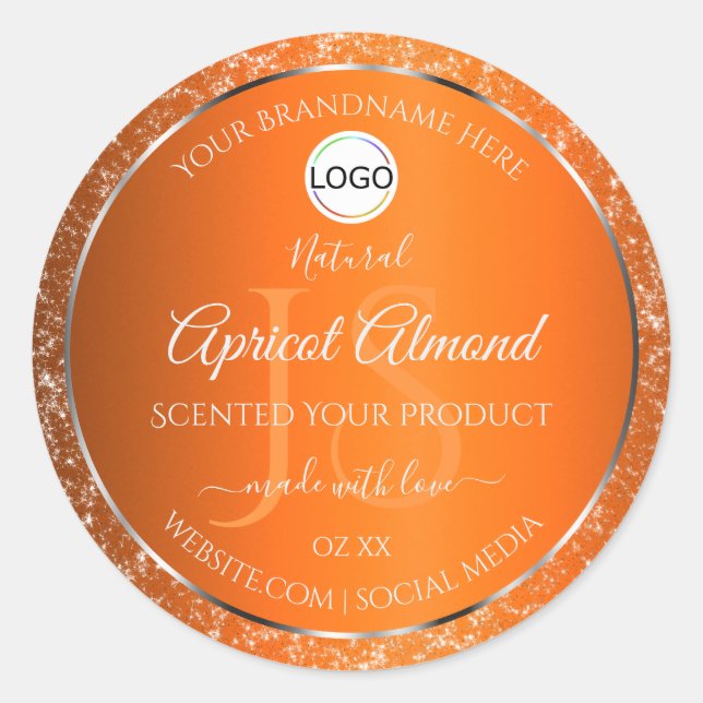 Sticker Rond Orange Logo Argent Initiales Parties scintillant É (Devant)
