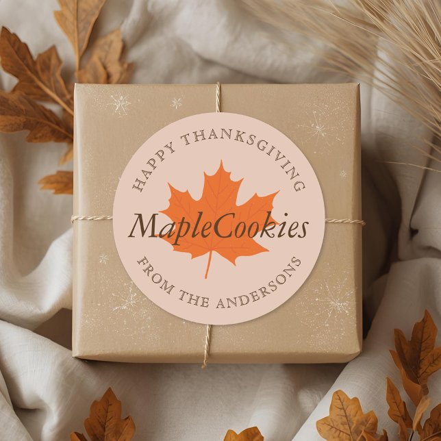 Sticker Rond Orange Maple Thanksgiving cadeau de boulangerie ma (Créateur téléchargé)
