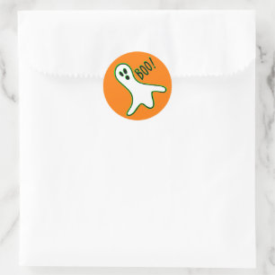 Sticker Rond Orange Neon Vert Blanc Éffrayant Fantôme Halloween