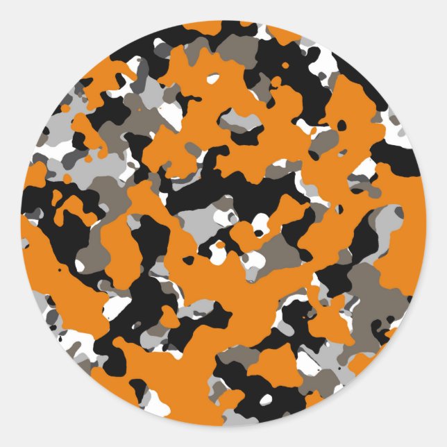 Sticker Rond Orange Noir Gris Brun camouflage camouflage impres (Devant)