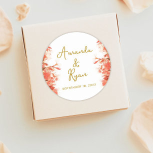 Sticker Rond Orange Oleander Fleurs Floral Script Mariage