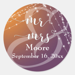 Sticker Rond Orange Plum Ombre & Strings Light Mr & Mrs.
