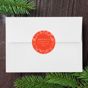 Sticker Rond Orange Poinsettias et Pinecones Adresse de retour