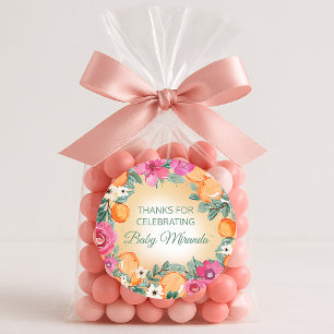 Sticker Rond Orange Rose Garçon Fille Agrume Baby Shower